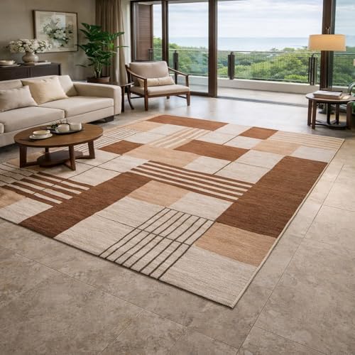 Taidianolp Teppich Rechteckig,Modernes geometrisches Muster, Braun, Beige, Weiß, Schwarz, 150 x 240 cm,Waschbar Teppiche groß Wohnzimmer Esszimmer Schlafzimmer