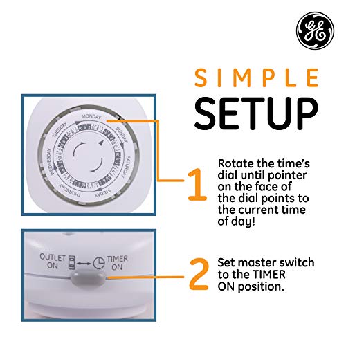 Ge Home Electrical 7-Day Vacation Indoor Plug-In Mechanical Timer, 1 Polarized Outlet Timer, Pre-Programmed On/Off Times For Home Security, Ideal For Lamps, Seasonal Lighting, Light Timer, 15151 #TOP3
