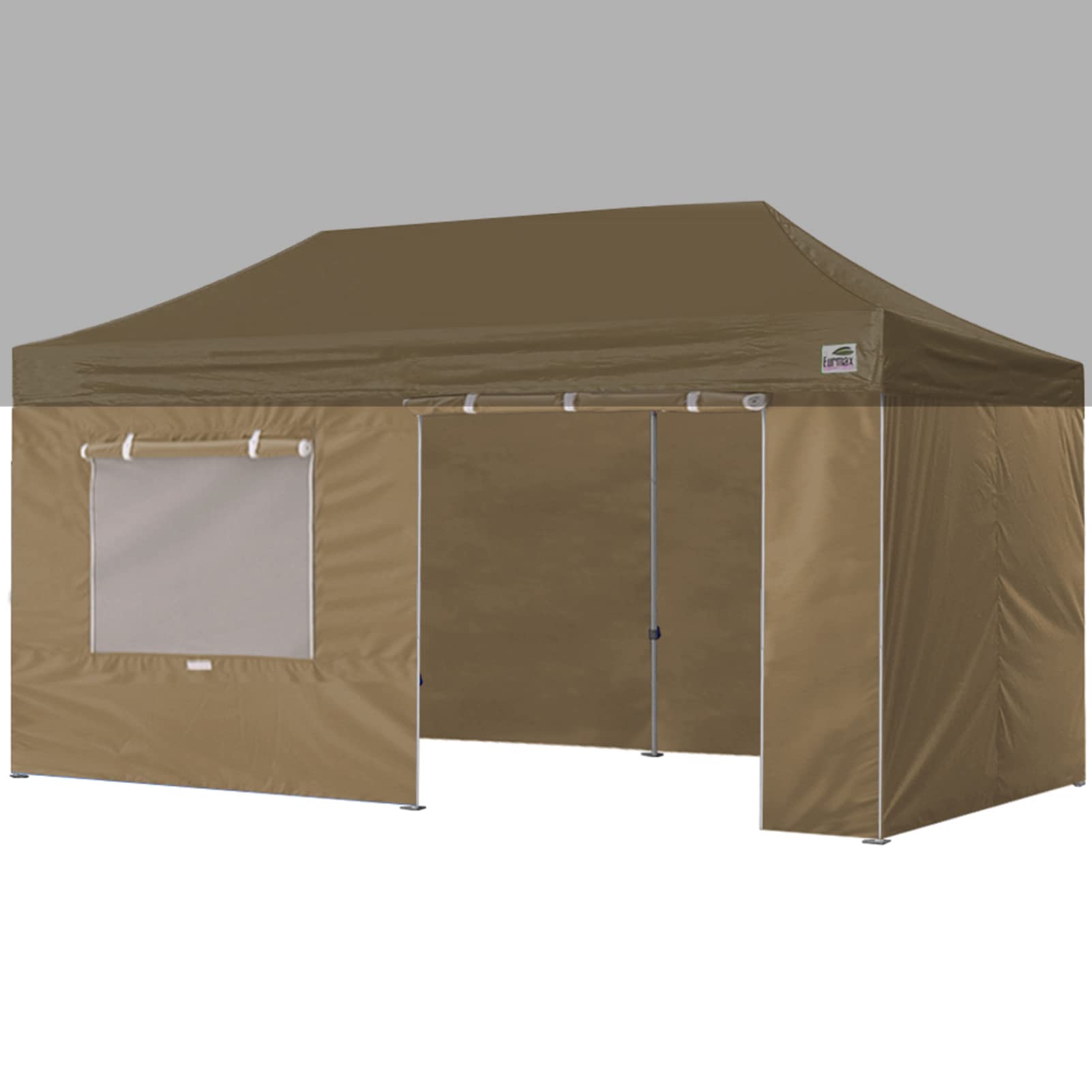 Eurmax USA Zippered Walls for 10 x 20 Easy Pop Up Canopy Tent, Full Enclosure Sidewall Kit with Roller Up Mesh Window and Door 4 Walls ONLY,NOT Including Frame and Top(Khaki)