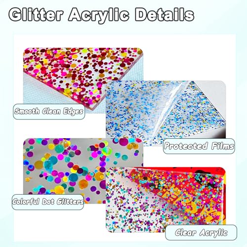 Image of Confetti Dot Glitter Acrylic Sheets 8 inch x 8 inch Clear Sparkly Cast Acrylic Sheet 1 /8 Thick for Laser Cutting and Engraving CNC (3, Assorted, 8 inchx8 inch)