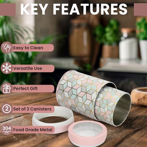 Image of Maroc Collection Airtight Kitchen Container Set| 450ML+1100ML- Set of 4| Food Grade Metal Storage Jars for Spices, Cookies & Dry Foods| Leakproof, Moist-Proof Canisters| Moroccan Pink Pastel