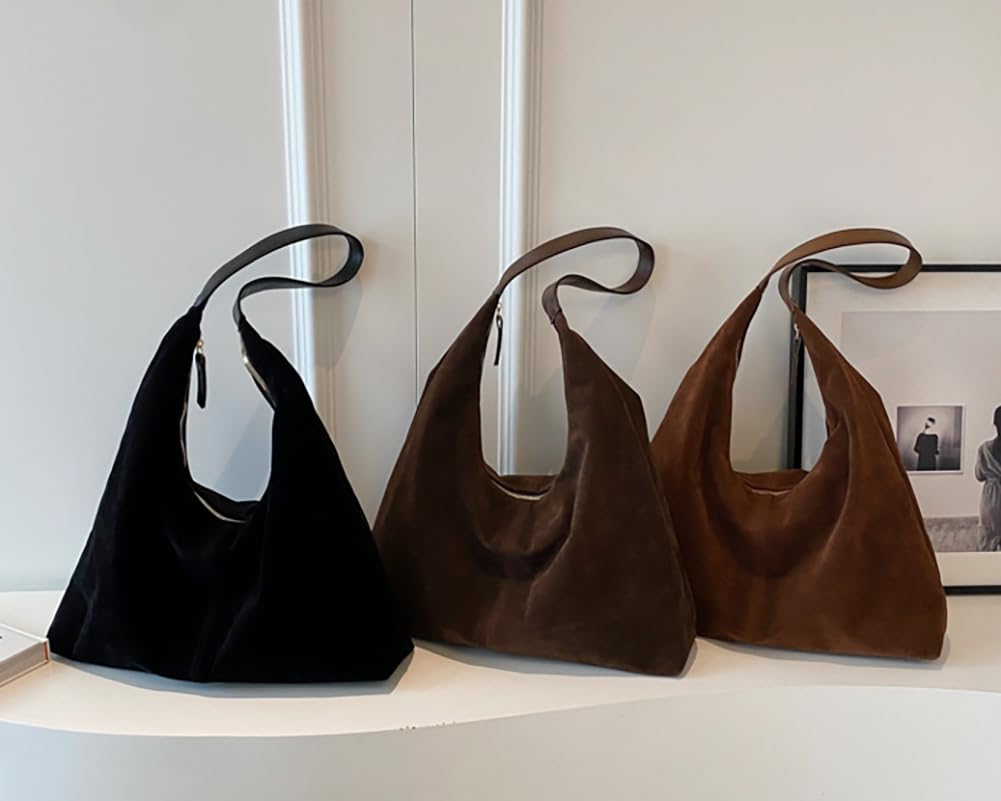 Womens Fashion Suede Shoulder Bags Large Tote Bag Retro Purse Handbag Casual Work Ladies Top Handle Satchel