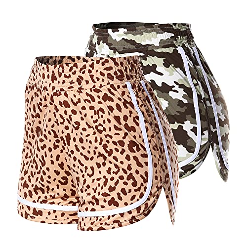 Valinna Middle And High School Teen Girls Shorts Athletic Running Dance Sports Cute Lounge Active Short Pants (L, X_L, 2P2013-Camouflage-Leopard) #TOP6