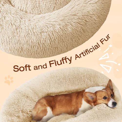 Image of JOLLYVOGUE Dog Bed, Calming Anti-Anxiety Large Dog Bed, Fluffy Donut Cushion for Medium and Large Pets (27 inch /30 inch /36 inch)