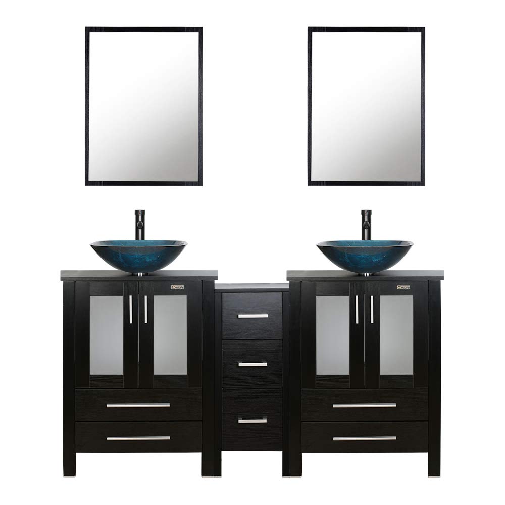 Buy 60" Black Bathroom Vanity ,Double Vanity,0.5"Tempered Glass Vessel