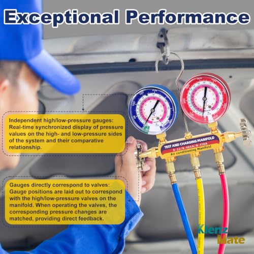 Image of 2026 Upgrade 42001 Test and Charging Manifold, for R-22 /R-404A /R-410A | HVAC Manifold Gauge Set with 3-1 /8 inch (80 mm) Color-Coded Gauges, A /C Manifold Gauges, 2-Valve, Manifold Only