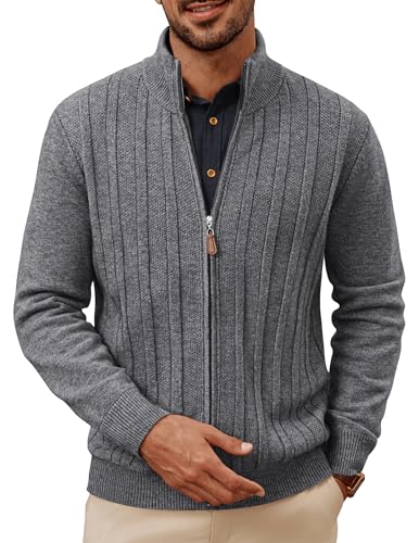 PJ PAUL JONES Men's Cardigan Sweater Full Zip Up Sweater Ribbed Knit Stand Collar Cardigans