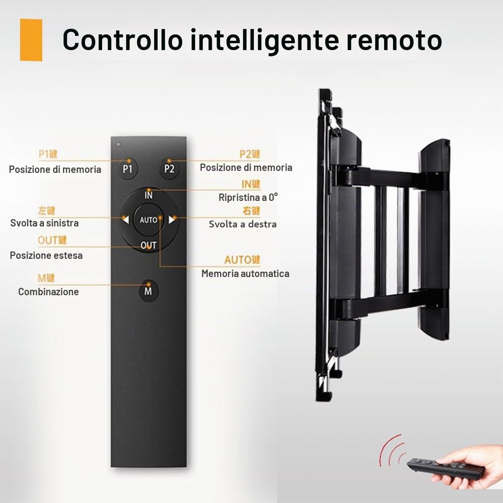 Supporto TV motorizzato con braccio pieghevole regolabile, intelligente, sottile, con rotazione di ±90°, supporto VESA fino a 750×600 per TV LCD, monitor, schermo, 65-86 pollici 80 kg (65-75in)