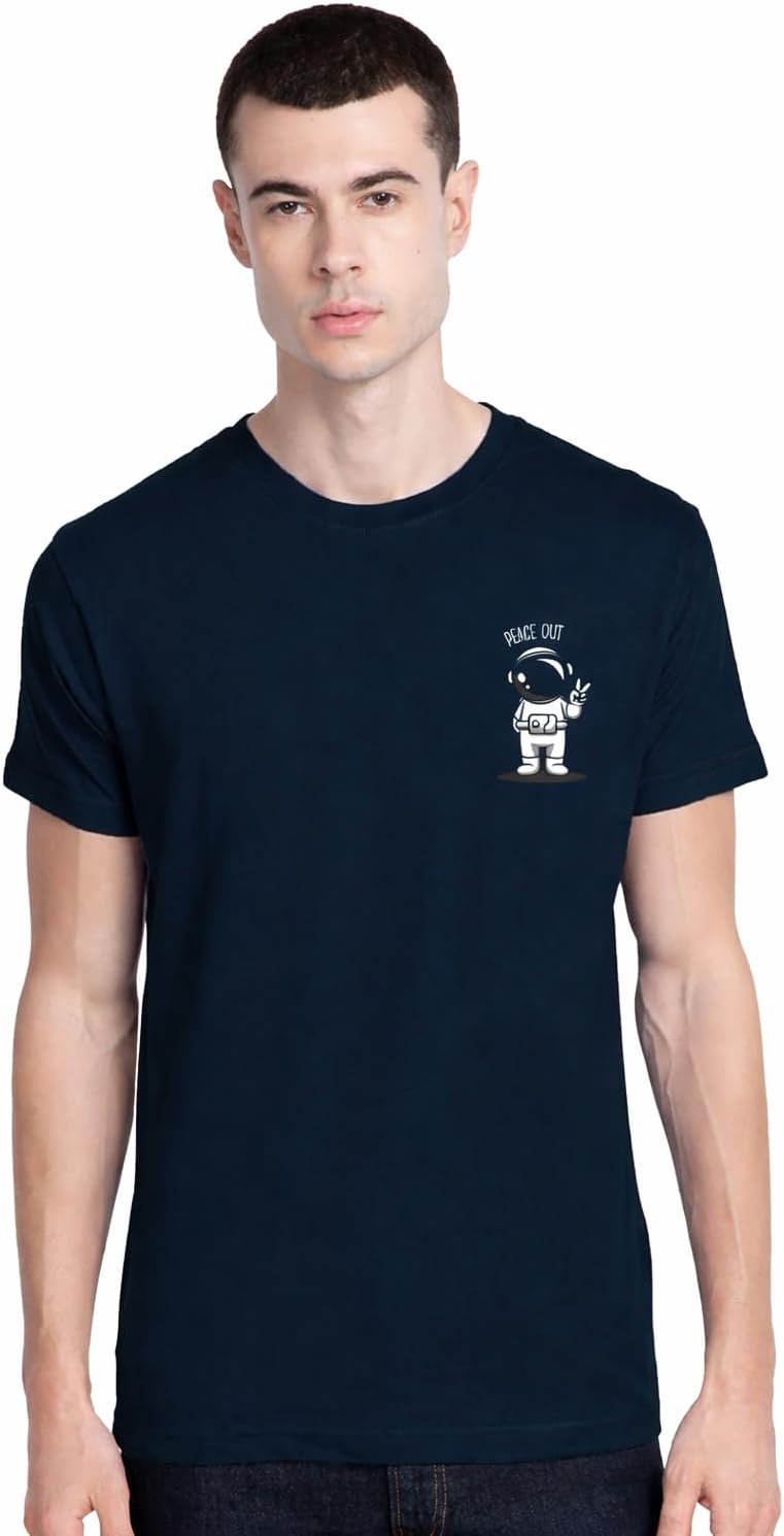 Bewakoof Men's Peace Out Astronaut Printed 100% Cotton T-Shirt - Regular Fit, Round Neck, Half Sleeves