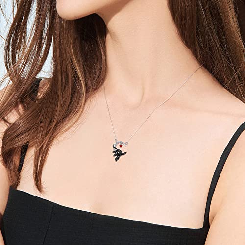 Hukkun Moon Necklace Sterling Silver Black Rose Flower Necklace For Women Gothic Necklace Goth Jewelry Gift For Girls #TOP1
