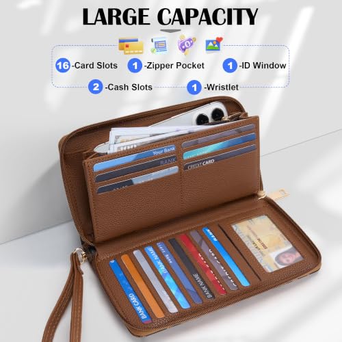Image of Chelmon Women's Vegan Leather Clutch Wallet with Zip, Hand Strap, Large Capacity
