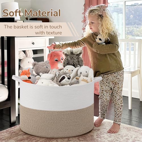 Image of INDRESSME 115L Extra Large Blanket Basket, Soft Cotton Rope Storage Baskets for Organizing Living Room Decor Toy Storage for Kids,Decorative Woven Basket for Laundry & Towels, Light Brown