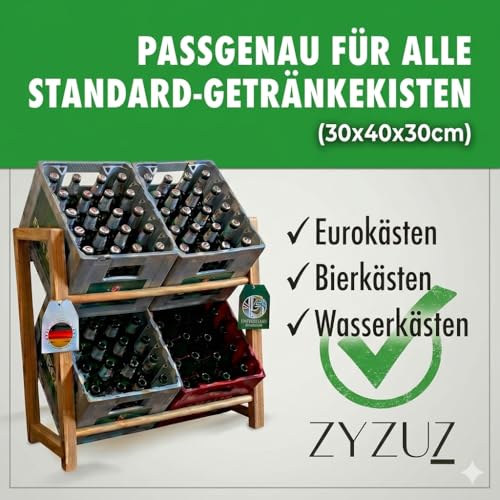 ZYZUZ Getränkekistenregal 4 Kisten – Natürliche Holz-Optik & Maximale Stabilität – Massives Kistenregal als Edles Wohn-Deko – Heavy-Duty Design - Bodenschonend & Platzsparend