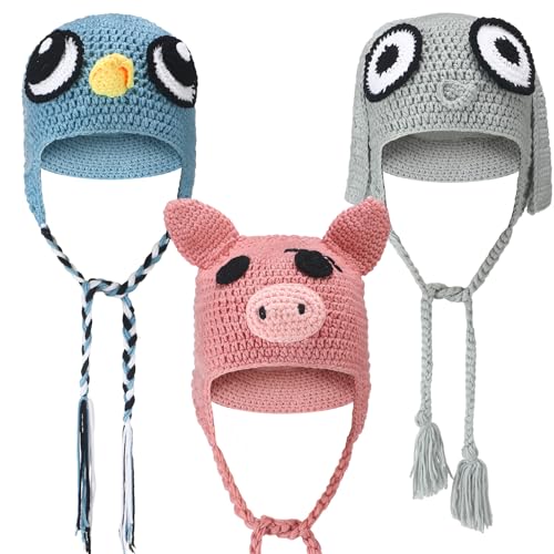 3 gorros de crochet con ojos realistas para cosplay