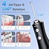 Vexloria Idropulsore Dentale Portatile, 300ML Irrigatore Orale Senza Fili, Water Flosser 3 Modalità E 4 Ugelli, IPX7 Impermeabile Irrigatore Idropulsore Pulizia Denti Ideale, nero chiaro