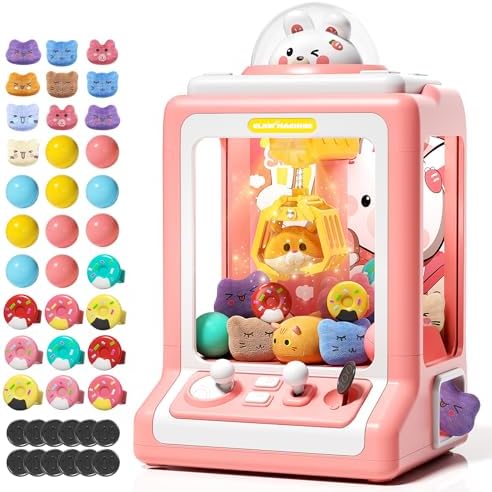 Jovow Claw Machine for Kids - Mini Vending Machine with Volume Control & Music, Electronic Rabbit Prize Dispenser Toys with 30 Prizes (Plush, Eggs), Party Birthday Gifts for Girls Age 3 4 5 6-8