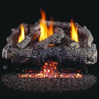 Peterson Real Fyre 30-inch Charred Frontier Oak Log Set with Vent-Free Natural Gas Ansi Certified G10 Burner - Variable Flame Remote