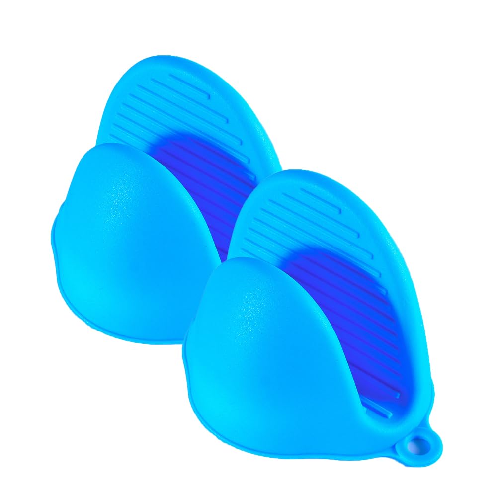 TopHomer 1 Pair Silicone Oven Mitts, Mini Thicken Kitchen Work Gloves Heat Resistant Pinch Cover for Cooking, Baking and Grilling - Blue