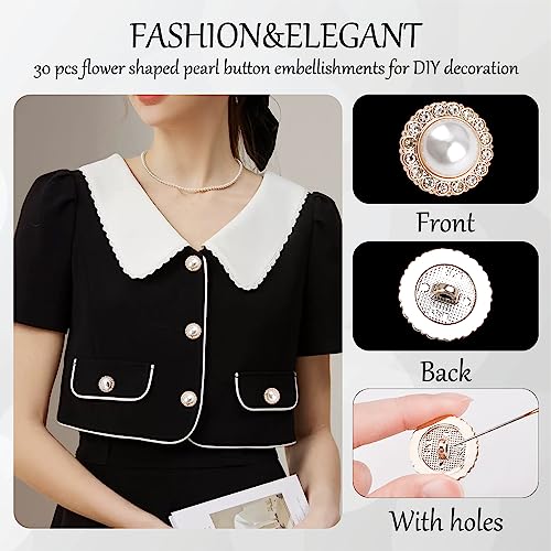 URROMA 30 Pcs Faux Pearl Buttons with Rhinestone - Image 3