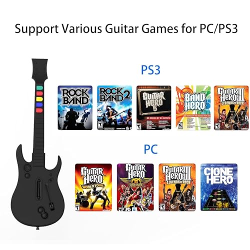 DOYO Guitar Hero Guitar, Wireless PC Guitar Hero Controller for PlayStation 3 PS3 with Dongle for Clone Hero, Rock Band Guitar Hero Games, Black - Image 6