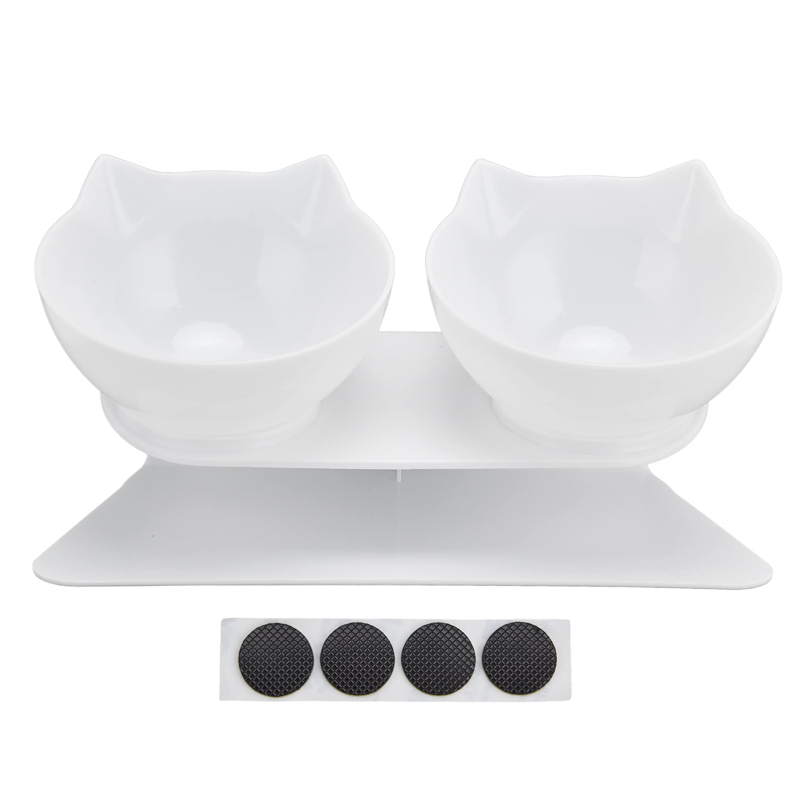 BFYDOAA 15° Tilted Pet Feeding Bowls with Stand, Acrylic Elevated Double Bowls Water and Food Feeder for Cats and Puppy (White Bowl)