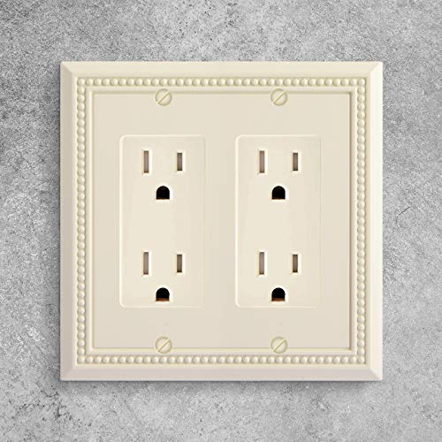 Image of Henne Bery Sunken Pearls Heavy Duty Decorative Wall Plate Switch Plate Outlet Cover, Durable Solid Zinc Alloy (Double Decorator, Light Almond)