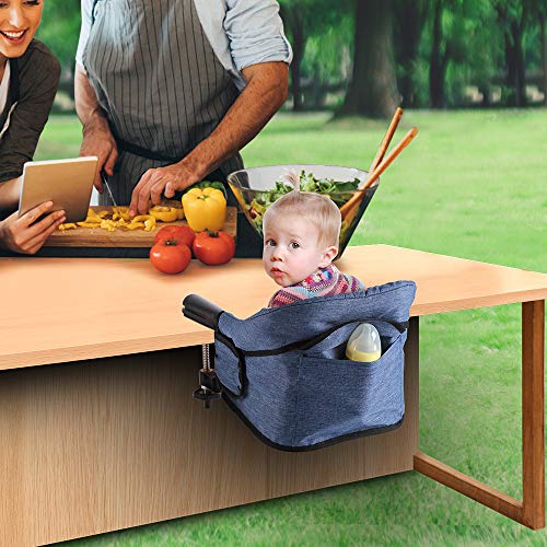 Hook On Chair, Fast Table Chair, Fold-Flat Storage Portable Baby Feeding Seat, Clip on Table High Chair, Removable Seat for Home and Travel (Blue) - Thumbnail 4