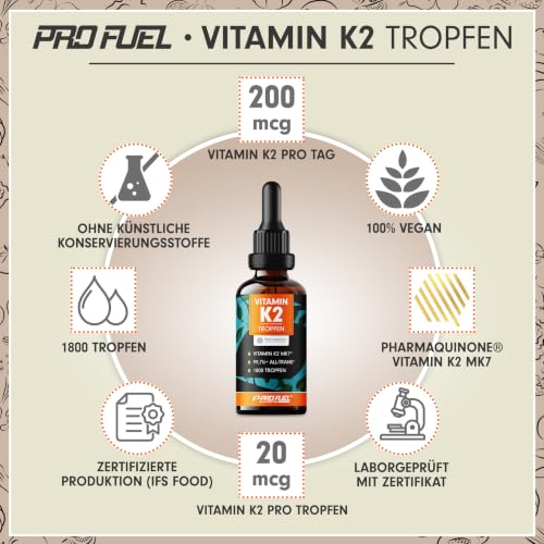 Vitamin K2 Tropfen 1800x (50ml) - mit 200 µg Vitamin K2 MK7 pro Tag - Pharmaquinone® Premium Vit. K2 hochdosiert mit 99… – Ansicht 2