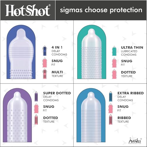 Image of HOTSHOT All Variety Condom Pack - 120 Condoms with 12 Unique Flavors and Styles for Men (Ribbed, Dotted, Delay, Thin, Flavours, Smooth)