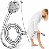 Vive Hand Held Shower Head with Long Hose - Detachable 2 in 1 Universal High Pressure Handheld Adapter - Chrome Finish with Large Waterfall Rainfall (‎Chrome)
