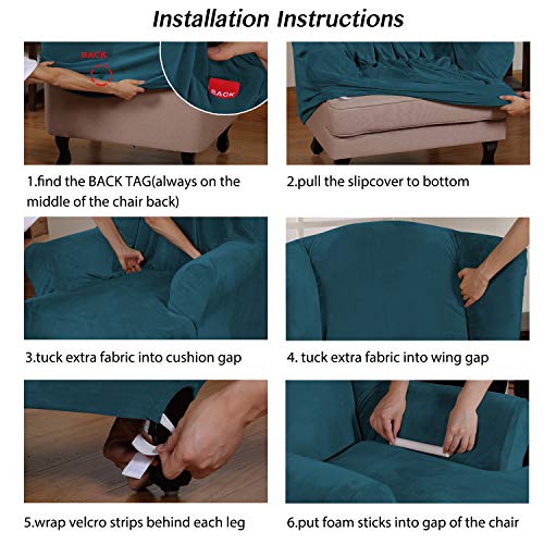 Turquoize Wing Chair Slipcover Velvet Armchair Chair Slipcovers Ultra Soft Plush Sofa Covers 1-Piece Spandex Fabric Wing Back Wingback Armchair Chair Slipcovers Deepteal #TOP5