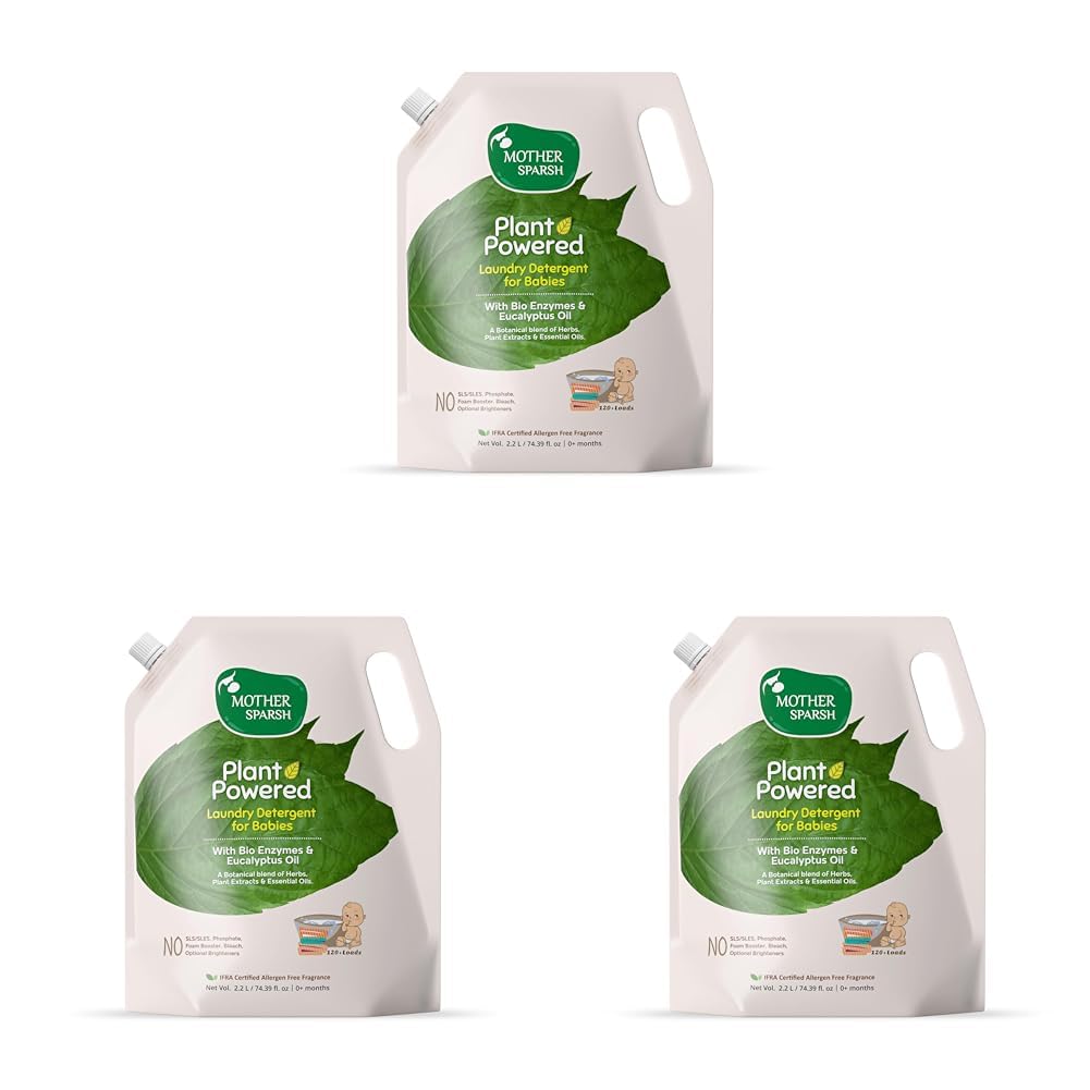 Mother Sparsh Plant Powered Baby Laundry Liquid Detergent (2.2 litres) with Bio - Enzymes and Eucalyptus Oil | Natural Baby Detergent Without Dyes & Optical Brighteners (Pack of 3)-picture-10