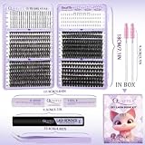 Lash Clusters Kit with Spikes and Bottom Lash, 678PCS Individual Eyelash Clusters Kit 40+60+80+100D Volume Cluster Eyelash Extensions with Lash Bond & Seal & Remover & Tweezer & Brush*2