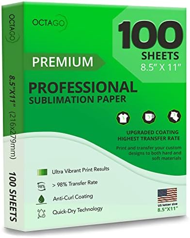 Octago Premium Sublimation Paper (8.5x11 Inches) Dye Sublimation Heat Transfer Paper, works with Sublimation Blanks, Sublimation Ink, Sublimation Printers, & Light Poly Fabrics - 100 Sheets