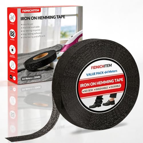 No Sew Iron On Fabric Hemming Tape (0.78Inch x 70Yards, Black)