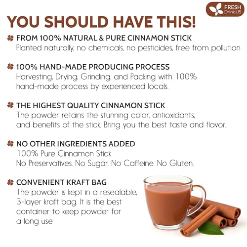Image of FreshDrinkUS, Premium Cinnamon Powder 8oz - Pure Ground Cinnamon for Baking, Cooking, Smoothies, and Tea - Freshly Packed in Resealable Pouch