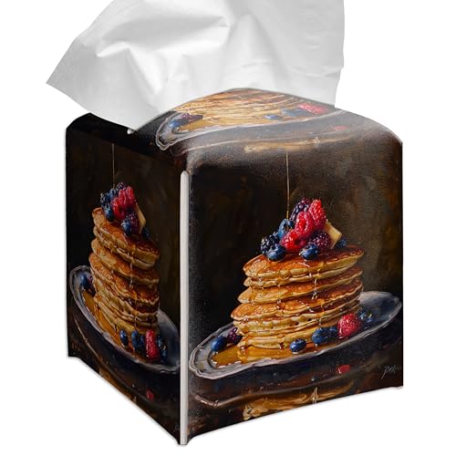 Grace Yonks Cute Pancakes Tissue Box Cover Square, Kitchen Food Cube Case for Facial Tissues, 5.2" PU Leather(068)