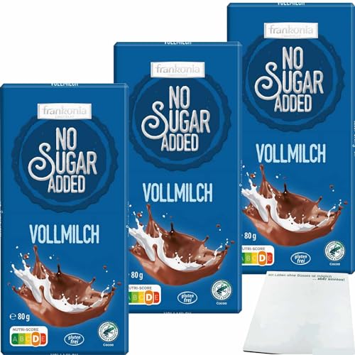 Frankonia Chocolat No Sugar Added Vollmilch Schokolade glutenfrei 3er Pack (3x80g Tafel) + usy Block