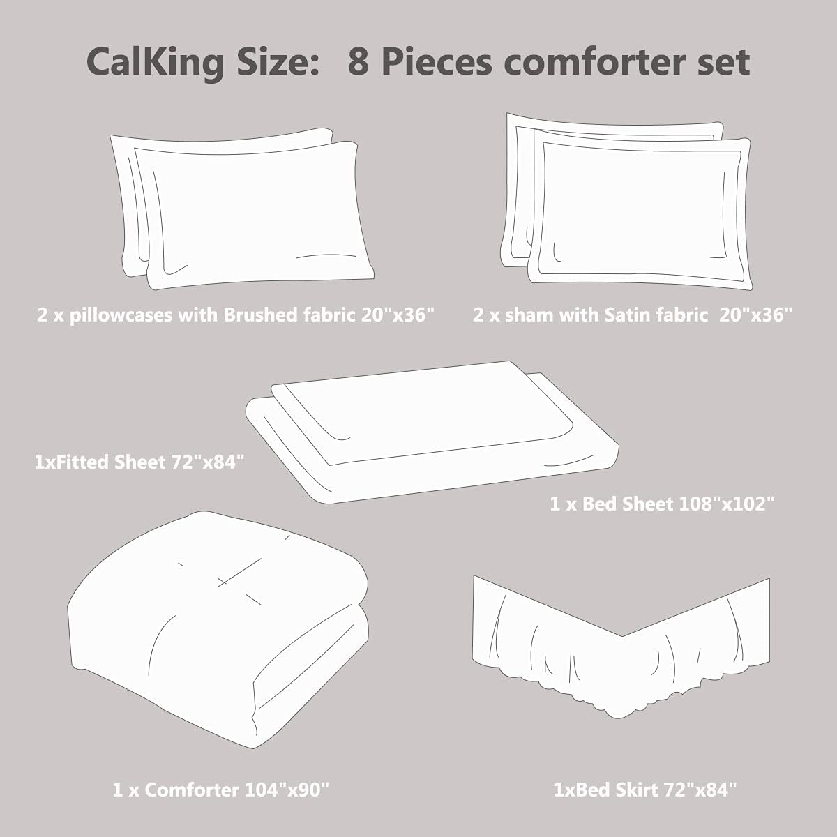 HAOK 490 GSM Luxury Solid Satin 8-Pieces Comforter Set, Silky Satin Bed Set, Cal King Size Comforter Set with Bed Sheets- 2 Pillowcases, 2 Shams & 1 Bed Skirt, Down Alternative Comforter Set Black : Home & Kitchen