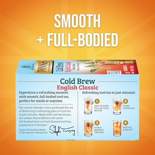 Image of Twinings English Classic Cold Brew Iced Tea Bags, 20 Count (Pack of 6), Unsweetened Black Tea, Caffeinated, 120 Teabags