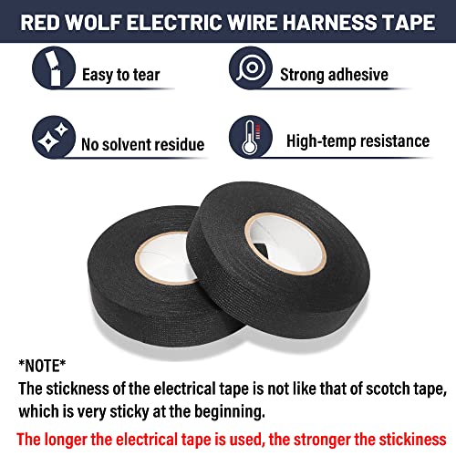 RED WOLF Wiring Harness Tape High Temp Wire Cable Loom Self-Adhesive Fabric Tape for Electrical Automotive Engine Harness Wrap Protection Noise Damping Cables Fixed 3/4 Inch x 50 FT 5 Rolls by RED WOLF - Image 3