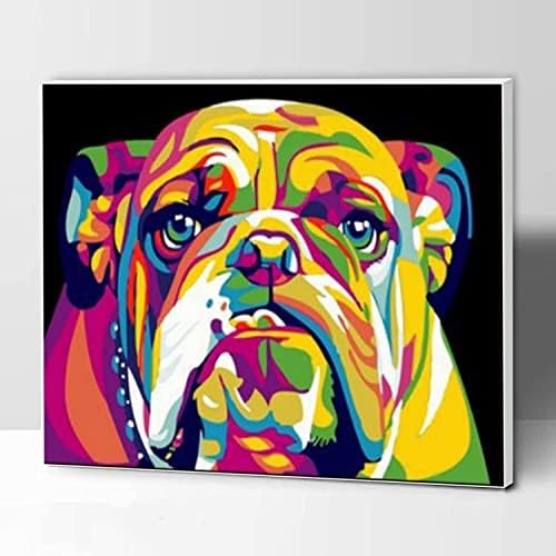 KOMKING DIY Paint by Numbers for Adults & Kids, Acrylic Painting Paint by Number Kits on Canvas, Colorful Dog 16x20inch