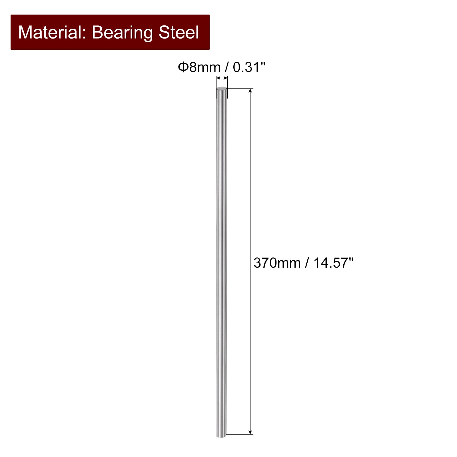 uxcell 2pcs Linear Motion Rods 8mm x 370mm (0.31 x 14.57 Inches) Case Hardened Chrome Plated Linear Rail Shaft Round Guide for 3D Printer, DIY, CNC Metric h8