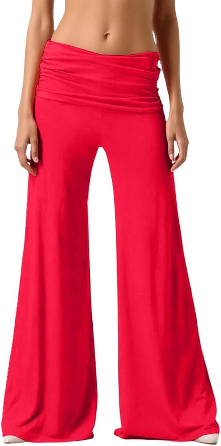 Womens Wide Leg Palazzo Pants Summer Beach High Waisted Cropped Flowy Pants Casual Yoga Trousers with Pockets