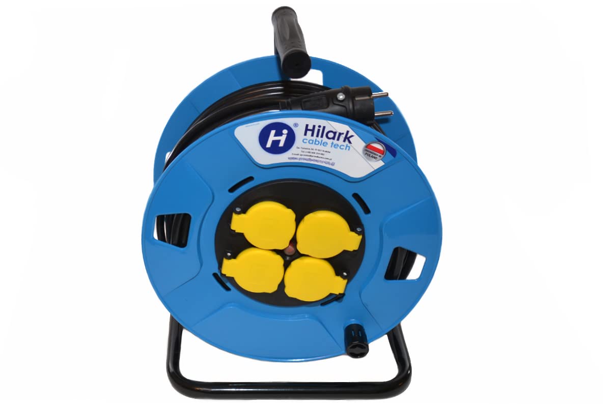 Hilark Cable Tech Enrouleur Cable Electrique H05VV-F 3x1,5 25m rallonge électrique avec Bloc Prises