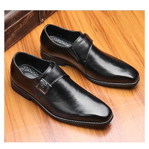 Image of Men's Leather Square Toe Monk Strap Loafers,Classic Slip on Dress Shoes,Low Top Formal Business Oxford Shoes