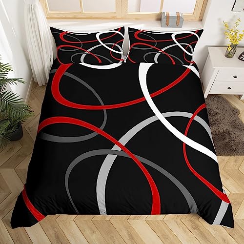 Red Grey and Black Duvet Cover Geometric Swirl Bedding Set Retro Circle Comforter Cover for Boys Girls Abstract Art Bedspread Cover Quilt Cover with 1 Pillow Case Single