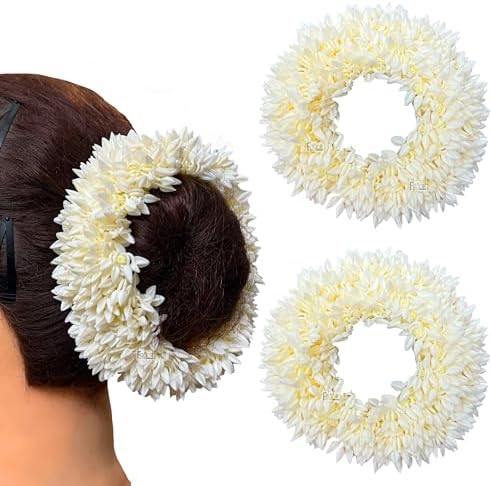 6 Pcs Hair Mogra Scented Rubber Band Gajra Hair Accessories for Women Girls (35 GM) (White) (Pack of 6)