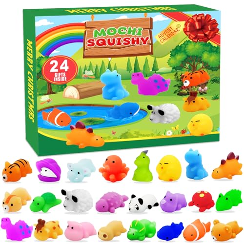 2024 Mochi Advent Calendar, 24 Days Christmas Countdown Calendar Mochi Squishy Stress Relief Toys for Kids Girls Boys Teens Toddlers Christmas Party Favors Gifts