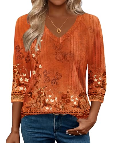 Zeagoo 3/4 Length Sleeve Womens Tops Casual V Neck Shirts Soft Basic Tees Business Work Blouses